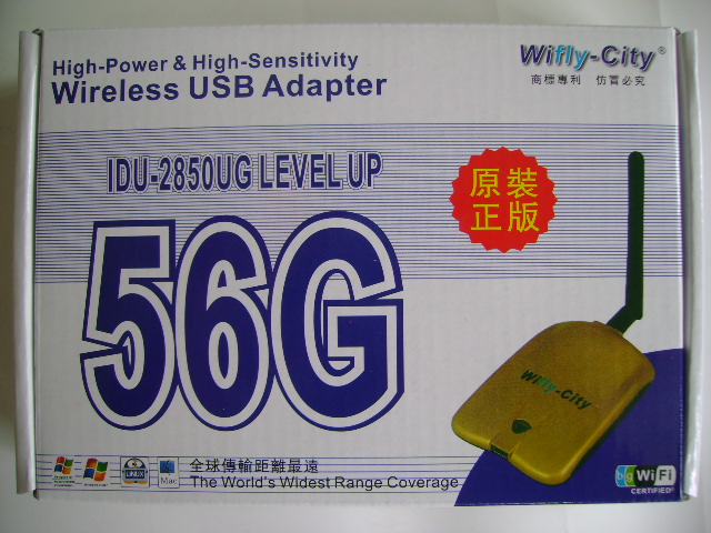 Wifly-City 56G 1600mW High Power 54Mbps 802.11b/g USB Wireless Adapter